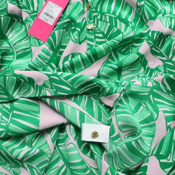 Lilly Pulitzer Elsa Silk Top, Conch Shell Pink Lets Go Bananas - Picture 5 of 5